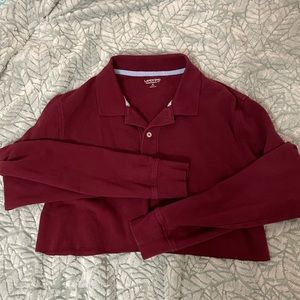 Land’s End long sleeve maroon polo, size medium cropped shirt